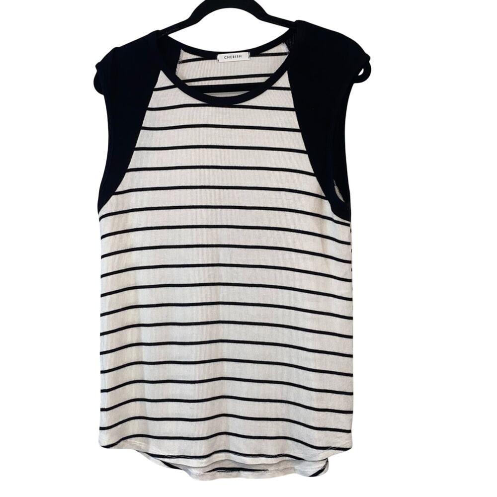 Cherish Black & Cream Striped Sleeveless Tunic